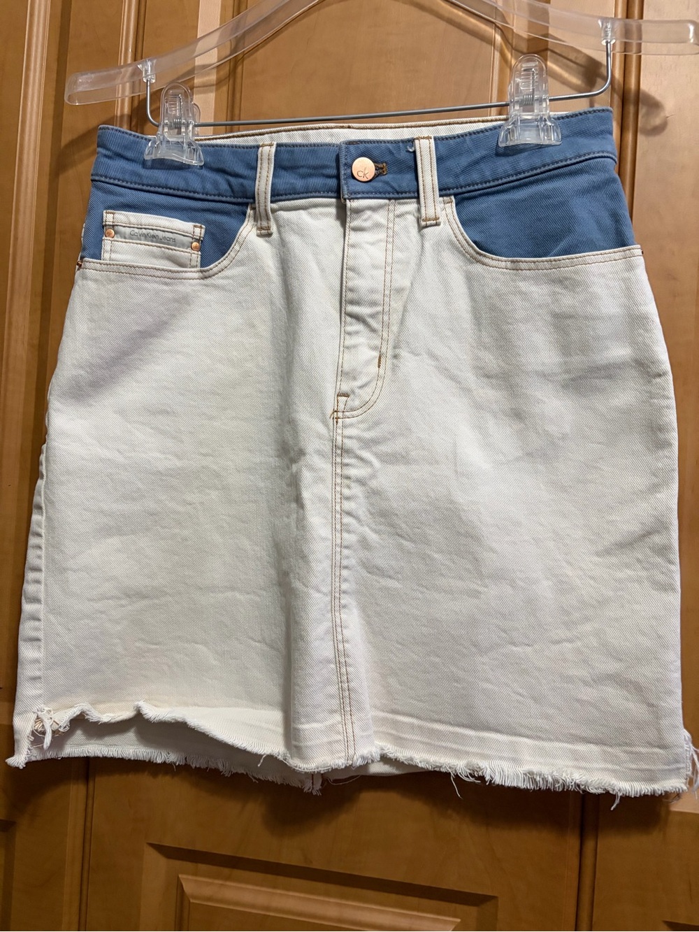 Calvin Klein Jeans Cream Skirt with Blue Waistband